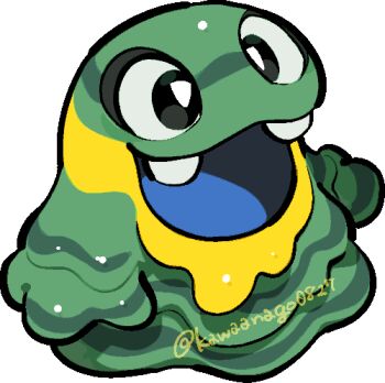 alolan_form alolan_grimer black_eyes blob bright_pupils chibi chibi_only commentary_request full_body gen_7_pokemon kawaanago lowres nintendo no_humans open_mouth pokemon pokemon_(creature) pokemon_focus smile solo teeth transparent_background twitter_username white_pupils