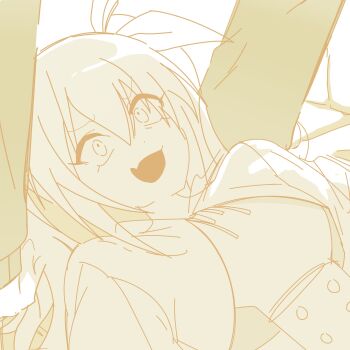 1girl 1other arimura_hinae biga3937 blush chaos;child constricted_pupils cropped_jacket dress_vest fang hair_between_eyes highres kabedon monochrome open_mouth science_adventure skin_fang surprised wide-eyed yukadon