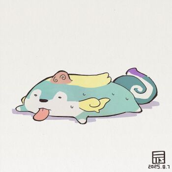 :p animal_focus commentary_request highres hot lying no_humans on_stomach simple_background solo sweat tama-jii tensui_no_sakuna-hime tongue tongue_out white_background y_koichi