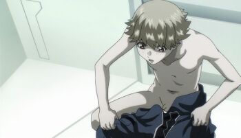 1boy anime_screenshot changing_clothes character_request jgawain male_focus penis solo soukyuu_no_fafner third-party_edit