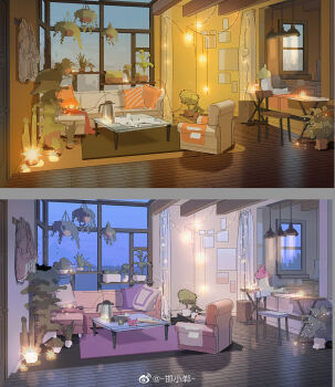 armchair battery blender_(object) book bowl cactus calla_lily camera carnation chair clothes_rack cloud coffee_table couch counter crumpled_paper cup cushion door electric_kettle fairy_lights flower gerbera hanging_light hanging_plant hanxiaodan indoors jacket kettle living_room lovebrush_chronicles magazine_(object) marigold mobile no_humans official_art open_book photo_(object) pink_flower plant potted_plant rug scenery shelf single-lens_reflex_camera sketch small_stellated_dodecahedron tabard table teacup tongs tray twilight unworn_jacket variations vase video_camera watermark weibo_watermark white_flower window wooden_floor yellow_flower