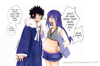 1boy 1girl black_hair blue_hair couple dark_blue_hair english_text healingfists hyuuga_hinata naruto:_road_to_ninja naruto_(classic) naruto_(series) naruto_shippuuden pregnant speech_bubble uzumaki_naruto