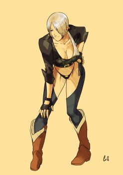 1girl absurdres angel_(kof) boots breasts cody_conyers_(stellaravenger) cowboy_boots highres mexican_(nationality) midriff snk the_king_of_fighters the_king_of_fighters_xv white_hair wrestler