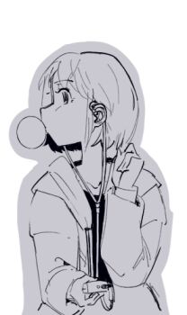 1girl chewing_gum earbuds earphones jacket jushikuroni original sketch tagme
