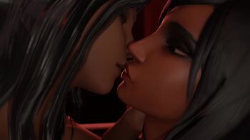 2girls aged_down ana_(overwatch) animated arm_tattoo black_hair breasts cutegals dark-skinned_female dark_skin eyeshadow french_kiss highres incest kiss lipstick long_hair makeup moaning mother_and_daughter multiple_girls overwatch overwatch_1 pharah_(overwatch) short_hair sitting sitting_on_lap sitting_on_person sound tagme tattoo thong topless_female video