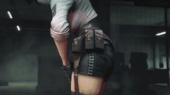 1girl 3d animated animated_gif between_breasts black_gloves black_skirt boots breasts cleavage dead_rising dead_rising_3 female_focus fingerless_gloves garter_belt garter_straps gloves grabbing_own_breast grey_hair hat large_breasts miniskirt necktie necktie_between_breasts police police_hat police_uniform policewoman sgt._hilde_schmittendorf short_hair skirt thigh_boots thighhighs zettai_ryouiki