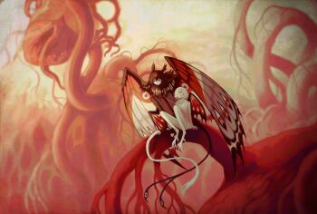 2others ambiguous_gender arthropod_boy body_fur brown_feathers brown_hair brown_wings butterfly_boy creature dragon_boy feathers harpy highres jejejunum landscape monster_boy monster_girl multicolored_feathers multiple_others organs original other_focus red_feathers red_wings scenery sitting white_fur white_hair white_tail white_wings wings