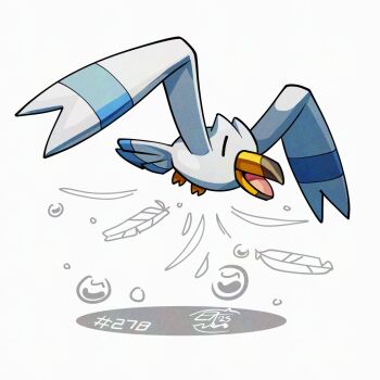beak bird flying gen_3_pokemon mistray-art nintendo no_humans numbered open_mouth pokemon pokemon_(creature) simple_background solo white_background wings wingull