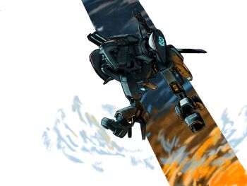 capcom energy_gun gan-3am gatling_gun highres landing laser_rifle lost_planet mecha mechanical_wings minigun no_humans non-humanoid_robot puriny3 reverse-jointed_legs robot science_fiction walker_(robot) weapon wings