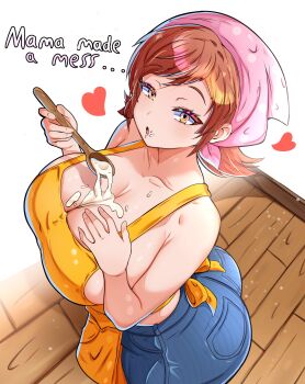 1girl apron cooking_mama english_text looking_at_viewer mama_(cooking_mama)