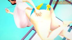 1girl 3d animated ass barefoot bikini breasts curvy female_focus flower full_body gigantic_breasts growth huge_ass huge_breasts kawakami_sadayo koikatsu_(medium) matching_hair/eyes persona persona_5 persona_5_the_animation sandals scene_reference shirt short_hair solo swimsuit t-shirt tagme thick_thighs thighs unski113d video whistle wide_hips