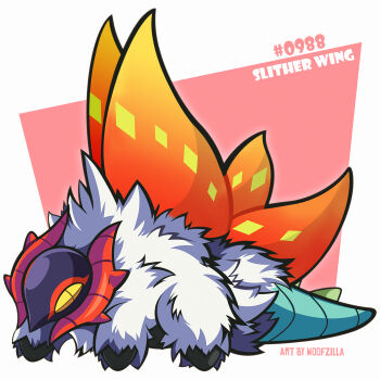 animal_focus artist_name border character_name commentary english_commentary full_body highres nintendo no_humans pokedex_number pokemon pokemon_(creature) slither_wing solo white_border woofzilla