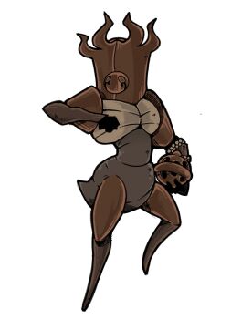 1girl armor clenched_hand commentary english_commentary full_body hand_on_own_chest hatching_(texture) highres holding holding_weapon hollow_knight hollow_knight:_silksong last_judge_(hollow_knight) pr_quote simple_background solo thurible weapon white_background