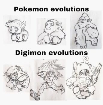 digimon earrings evolution evolutionary_line fang gun highres jewelry meme monkey nintendo pokemon running sharp_teeth sonic_(series) sonic_the_hedgehog teeth teletubbies weapon