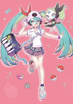 gen_5_pokemon hatsune_miku legendary_pokemon meloetta meloetta_(aria) miniskirt mythical_pokemon nintendo pokemon pokemon_(creature) project_voltage psychic_miku_(project_voltage) shi_shi skirt vocaloid