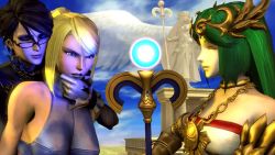 10s 3d 3girls amateurthrowaway animated armlet armor arms_behind_back bayonetta bayonetta_(series) bayonetta_2 black_bodysuit black_hair blonde_hair blue_bra blue_eyes blue_sky bodysuit bra breasts casual clenched_teeth closed_eyes cloud crown domination dress earrings female_focus femdom fibula forced frills glasses gloves glowing grabbing_another&#039;s_chin green_hair hair_between_eyes hand_on_another&#039;s_chin happy helping holding holding_scepter hypnosis jewelry kid_icarus kid_icarus_uprising large_breasts laurel_crown long_hair looking_at_another looping_animation magic metroid mind_control mole mole_under_mouth multiple_girls necklace nintendo outdoors palutena parted_lips platinumgames ponytail red_trim restrained samus_aran scepter sega short_hair sky small_breasts smile source_filmmaker_(medium) spinning sports_bra standing staring statue struggling submission super_smash_bros. teamwork teeth underwear vambraces video watching white_dress white_gloves