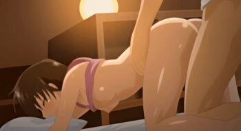 1boy 1girl all_fours animated animated_gif ass bed bed_sheet bottomless bouncing_breasts breasts brown_hair censored closed_eyes clothes_lift doggystyle from_side functionally_nude hanging_breasts hetero hugging_object incest indoors loli medium_hair moaning mosaic_censoring on_bed open_mouth oyasumi_sex penis pillow pillow_hug profile pussy sex sex_from_behind siblings small_breasts solo_focus spread_legs tagme torso_grab tsukioka_yui vaginal