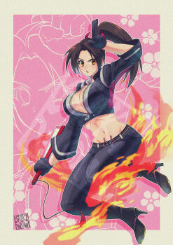 Rule 34 | 1girl, breasts, fatal fury, fatal fury: city of the wolves, fire, large breasts, long hair, shiranui mai, solo