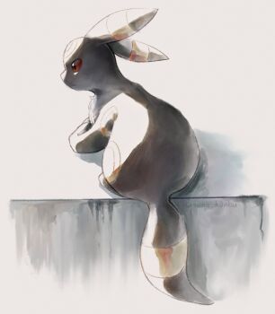 absurdres animal_focus black_eyes closed_mouth colored_sclera gen_2_pokemon highres lying nintendo no_humans pokemon pokemon_(creature) pokemon_focus red_sclera solo suna_k0nbu umbreon