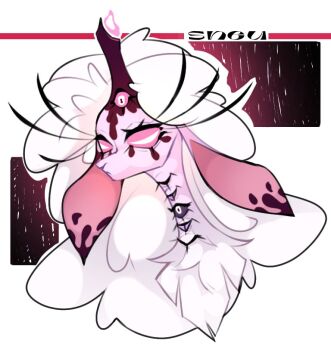 1girl belphegor_(helluva_boss) commentary demon_girl english_commentary extra_eyes furry furry_female hellaverse helluva_boss horizontal_pupils long_eyelashes pink_eyes sheep_girl sneu solo white_hair