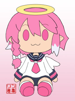 angel angel_wings chibi crossdressing halo japanese_clothes kuu pink_eyes pink_hair rin_nightmare school_uniform serafuku shorts stuffed_animal stuffed_toy trap wings