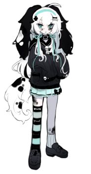 1girl absurdres ahoge animal_ears aqua_eyes aqua_ribbon aqua_skirt aqua_thighhighs asymmetrical_legwear black_hoodie black_shoes bone_hair_ornament cloud_(lufaeris) commentary english_commentary full_body hair_ornament hair_ribbon highres hood hoodie long_hair looking_at_viewer miniskirt open_mouth original parted_bangs ribbon shoes simple_background single_thighhigh sketch skirt sleeves_past_fingers sleeves_past_wrists solo striped_clothes striped_thighhighs tail thighhighs white_background white_hair