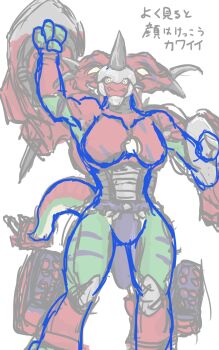 1girl armor digimon digimon_(creature) horns looking_at_viewer pixiv_(4646262) styracomon yellow_eyes