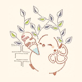 animal_focus bird closed_eyes food highres ice_cream leaf long-tailed_tit no_humans original plant solo tit_(bird) touko_(nagomino) traditional_media