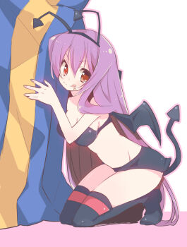 :q bat_wings demon_girl hairband long_hair nakamura_sandayo original purple_hair red_eyes solo tail thighhighs tongue tongue_out wings