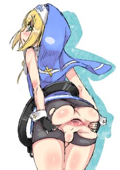 1boy androgynous anus arc_system_works ass bent_over bike_shorts blonde_hair blush bridget_(guilty_gear) crossdressing crossdressing_(mtf) fingerless_gloves gloves green_eyes guilty_gear long_hair looking_back male_focus nun open_mouth penis penis_peek shota sketch solo spread_anus spread_ass sweat tekorun testicles torn_clothes transparent_background trap uncensored