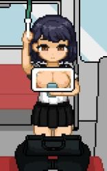 1boy 1girl animated black_hair breasts brown_eyes cellphone cleft_of_venus cum cum_in_pussy cum_overflow cumdrip ejaculation fertilization hetero impregnation internal_cumshot lowres medium_breasts nipples original ovum penis phone pixel_art portal_(object) portal_sex pussy rape school_uniform serafuku sex smartphone solo_focus stealth_sex testest train train_interior ugoira vaginal video wide-eyed wormhole x-ray x-ray_vision