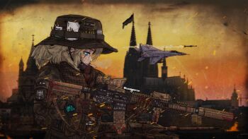 Rule 34 | 1girl, acog, air-to-air missile, amelia (wumynoren), ammunition, blood, blood on face, boonie hat, card, cigarette, cigarette pack, futhark, german flag, h&amp;k hk416, hearts of iron, highres, holding, holding weapon, leopard 2, lighter, mig-29, military, military combat uniform, military uniform, military vehicle, missile, missile trail, motor vehicle, nazi, non-web source, original, playing card, rifle cartridge, runes, siegrunen, smoking, ss insignia, suppressor, tank, the fire rises, vertical forward grip, watch, weapon, wristwatch, wumynoren