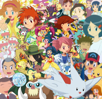 00s 6+boys 6+girls altaria ash_ketchum black_hair blue_eyes blue_hair brown_hair buneary candice_(pokemon) carnivine child cyndaquil dawn_(pokemon) eevee empoleon fantina_(pokemon) flareon floatzel gabite gallade gastrodon gen_1_pokemon gen_2_pokemon gen_3_pokemon gen_4_pokemon gible gym_leader harp hat instrument james_(pokemon) jessie_(pokemon) johanna_(pokemon) joy_(pokemon) kenny_(pokemon) kricketot kricketune leafeon legendary_pokemon long_hair lopunny lumineon mamoswine marian_(pokemon) meowth mew_(pokemon) mime_jr. minun mismagius mother_(pokemon) multiple_boys multiple_girls mythical_pokemon nando_(pokemon) nintendo pachirisu pikachu pink_eyes pink_hair piplup plusle pokemon pokemon_(anime) pokemon_(creature) pokemon_dppt_(anime) purple_hair red_eyes roserade salvia_(pokemon) seviper sunflora togekiss ursula_(pokemon) vaporeon wobbuffet zoey_(pokemon)