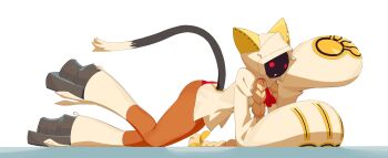 1girl :o all_fours animal_hood blazblue boots braid breasts cat_hood cat_tail commentary dark-skinned_female dark_skin english_commentary full_body hair_ribbon highres hood hood_up hoodie long_hair low_twin_braids medium_breasts oversized_zipper panties panty_peek red_eyes red_panties ribbon simple_background sleeves_past_fingers sleeves_past_wrists solo tail taokaka tress_ribbon twin_braids underwear werfmight white_background white_boots white_hoodie wide_sleeves yellow_ribbon zipper