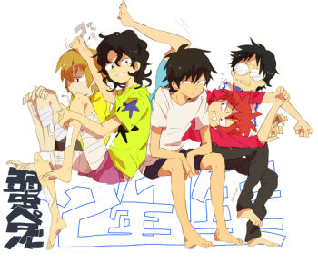 5boys aoyagi_hajime friends imaizumi_shunsuke multiple_boys naruko_shoukichi onoda_sakamichi simple_background sitting teshima_junta yowamushi_pedal