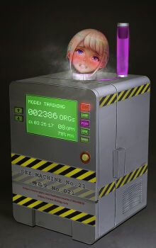 1girl ahegao bdsm blush bondage bound crying forced_orgasm highres ikelag in_container machine orgasm_counter restrained saliva sex_machine