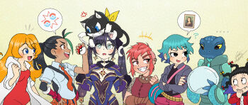 +++ ... 6+girls :d ? anger_vein aqua_hair bag black_bow black_bowtie black_choker black_eyes black_gloves black_hair blue_eyes blush bow bowtie braid breast_pocket breasts cat choker chris-thekid closed_mouth collared_shirt commentary crossed_arms crossover dark-skinned_female dark_skin dress ear_piercing earrings english_commentary eyelashes fangs fine_art_parody fingernails freckles genshin_impact gloves green_hair hair_bow hand_on_own_hip highres holding hood hood_down hooded_jacket jacket jewelry long_hair long_sleeves mona_(genshin_impact) mona_(warioware) mona_lisa mona_lisa_(tmnt) mona_parker mona_the_vampire morgana_(persona_5) multicolored_hair multiple_braids multiple_girls nail_polish name_connection naranja_academy_school_uniform necktie nemona_(pokemon) nimona nimona_(character) nintendo nostrils notice_lines open_clothes open_jacket open_mouth orange_eyes orange_hair orange_necktie parody persona persona_5 piercing pink_shorts pocket poke_ball_symbol pokemon pokemon_sv ponytail purple_jacket ramona_flowers red_bow red_dress red_eyes red_hair red_nails reptile_girl school_uniform scott_pilgrim_(series) shirt short_hair short_sleeves shorts sidelocks signature smile speech_bubble star_(symbol) star_earrings streaked_hair sweatdrop teenage_mutant_ninja_turtles teenage_mutant_ninja_turtles_(2012) teeth thick_eyebrows twintails undercut vampire warioware white_jacket white_shirt yellow_bow