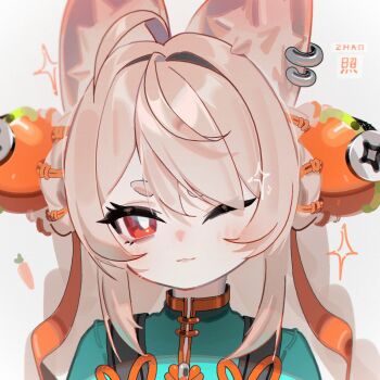 1girl animal_ear_fluff animal_ears braid bright_pupils commentary_request furry furry_female highres josephbonanno9 long_hair looking_at_viewer pink_fur pink_hair rabbit_ears rabbit_girl red_eyes solo thick_eyebrows zenless_zone_zero zhao_(zenless_zone_zero)