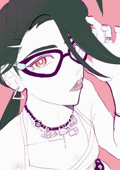 1girl ahoge camerupt dugtrio gen_1_pokemon gen_2_pokemon gen_3_pokemon glasses green_hair highres jewelry lips long_hair looking_at_viewer low_ponytail necklace nintendo pink_background poke_ball pokemon pokemon_sv ponytail quagsire red_eyes rika_(pokemon) ring swept_bangs tank_top ukyu_(komarukoune) very_long_hair whiscash