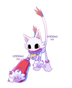 black_eyes cat colored_sclera commentary_request digimon digimon_(creature) full_body highres manekimon mar22826683 simple_background watermark white_background yellow_sclera