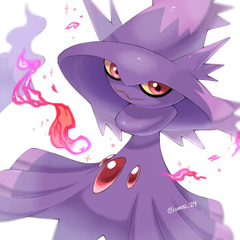 closed_mouth colored_sclera commentary_request gen_4_pokemon highres iwasi_29 mismagius nintendo no_humans pokemon pokemon_(creature) pokemon_focus red_eyes simple_background solo white_background yellow_sclera