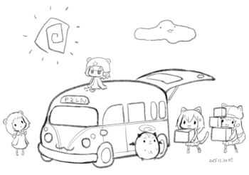 4girls :d animal_ears animal_hat artist_self-insert bear_ears box capriccio cat_ears cat_girl cat_tail chibi cloud collared_dress commentary_request dated dog_ears dog_tail dress fake_animal_ears frog_egg frog_hat hat holding holding_box jacket long_sleeves motor_vehicle multiple_girls newsboy_cap on_van open_mouth original pleated_skirt shirt simple_background sitting skirt smile sun_symbol tail van vehicle_request white_background