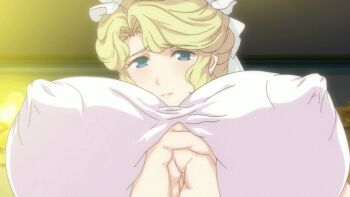 animated animated_gif blonde_hair blue_eyes blush breasts closed_eyes huge_breasts kaneko_hiraku lowres maid maria_(victoria_maid_maria_no_hoshi) mature_female nipple_twitch nipples puffy_nipples shiny_skin victoria_maid_maria_no_hoshi