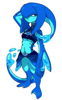 1girl breasts colored_skin discount-supervillain fins gills head_fins highres lapis_lazuli_(steven_universe) lips mipha monster_girl nintendo standing steven_universe tail the_legend_of_zelda the_legend_of_zelda:_breath_of_the_wild transparent_background underboob water zora