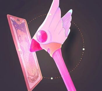 Rule 34 | black background, card (medium), cardcaptor sakura, flower (clow card), fuuin no tsue, hano luno, hashtag-only commentary, highres, no humans, object focus, simple background, wand