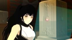 3d animated annoyed arm_grab audible_speech black_bow black_footwear black_hair black_hairband blake_belladonna blonde_hair bow breasts chair computer english_audio following garter_straps hair_bow hairband high_heels laptop laser_pointer library long_hair looking_back multiple_girls pink_eyes purple_legwear rwby sitting sound table thighhighs video wrist_wrap yang_xiao_long yellow_eyes