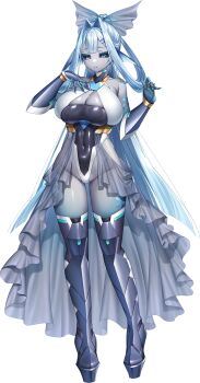 Rule 34 | 1girl, breasts, chikubushima isana, cleavage cutout, clothing cutout, colored skin, curvy, elbow gloves, full body, gloves, hair ribbon, highleg, highleg leotard, huge breasts, impossible clothes, impossible leotard, leotard, lilith-soft, long hair, looking at viewer, revealing clothes, ribbon, shiny skin, solo, taimanin (series), taimanin rpgx, transparent background, wide hips