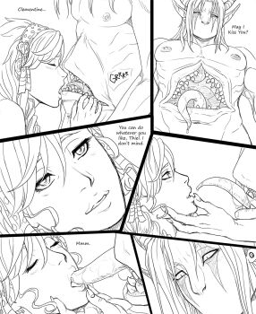 centaur colored_skin full_body general_thiel grey_skin highres horns kiss male_focus monochrome nude sequential taur thiel_clementine zyephen