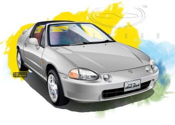 2025 artist_name car commentary_request convertible copyright_notice dated honda honda_cr-x license_plate logo motor_vehicle nimbus_goldbrum no_humans original product_placement realistic right-hand_drive shadow simple_background spoiler_(automobile) sports_car steering_wheel vehicle_focus watermark white_background white_car
