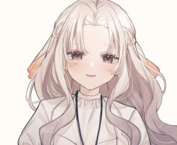 1girl brown_eyes commentary hashtag-only_commentary highres ima_(kon_kon_5) jiai_chiyu kimi_no_koto_ga_dai_dai_dai_dai_daisuki_na_100-nin_no_kanojo light_blush long_hair looking_at_viewer portrait simple_background smile solo veil wavy_hair white_background white_hair